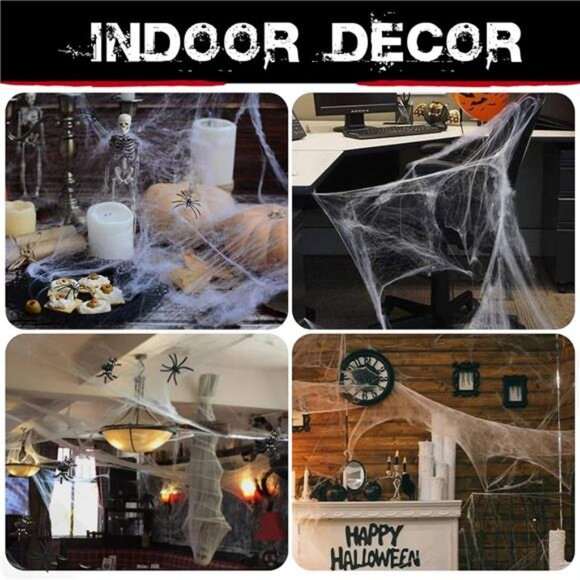 1000 sqft Halloween Spider Web Decorations with 30 Fake Spiders Indoor Outdoor - Picture 6 of 7